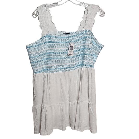 Torrid Bright White Cotton Modal Slub Square Neck Smocked Babydoll, NWT - Picture 2 of 7